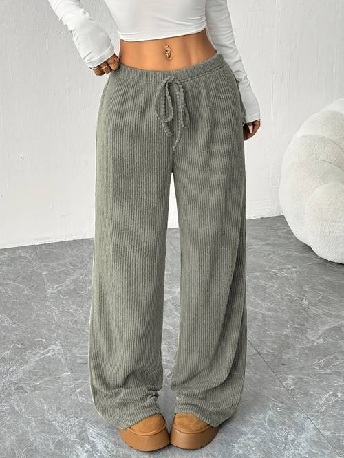womens solid color straight leg loose casual sports pants new style ribbed long pants for run outing for machine washable
