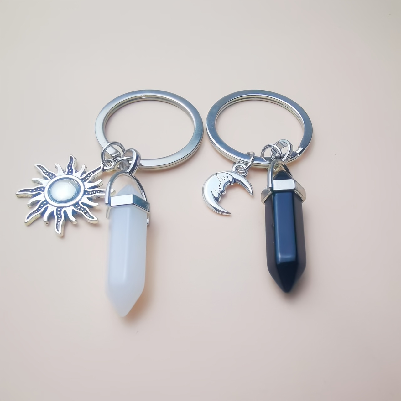 Image of Pair Of Stone Elegant And Beautiful Crystal Pendant Keychains, Sun And Moon, Men's And Women's Couple Bag Car Key Decoration Valentine's Day Gift Souvenir