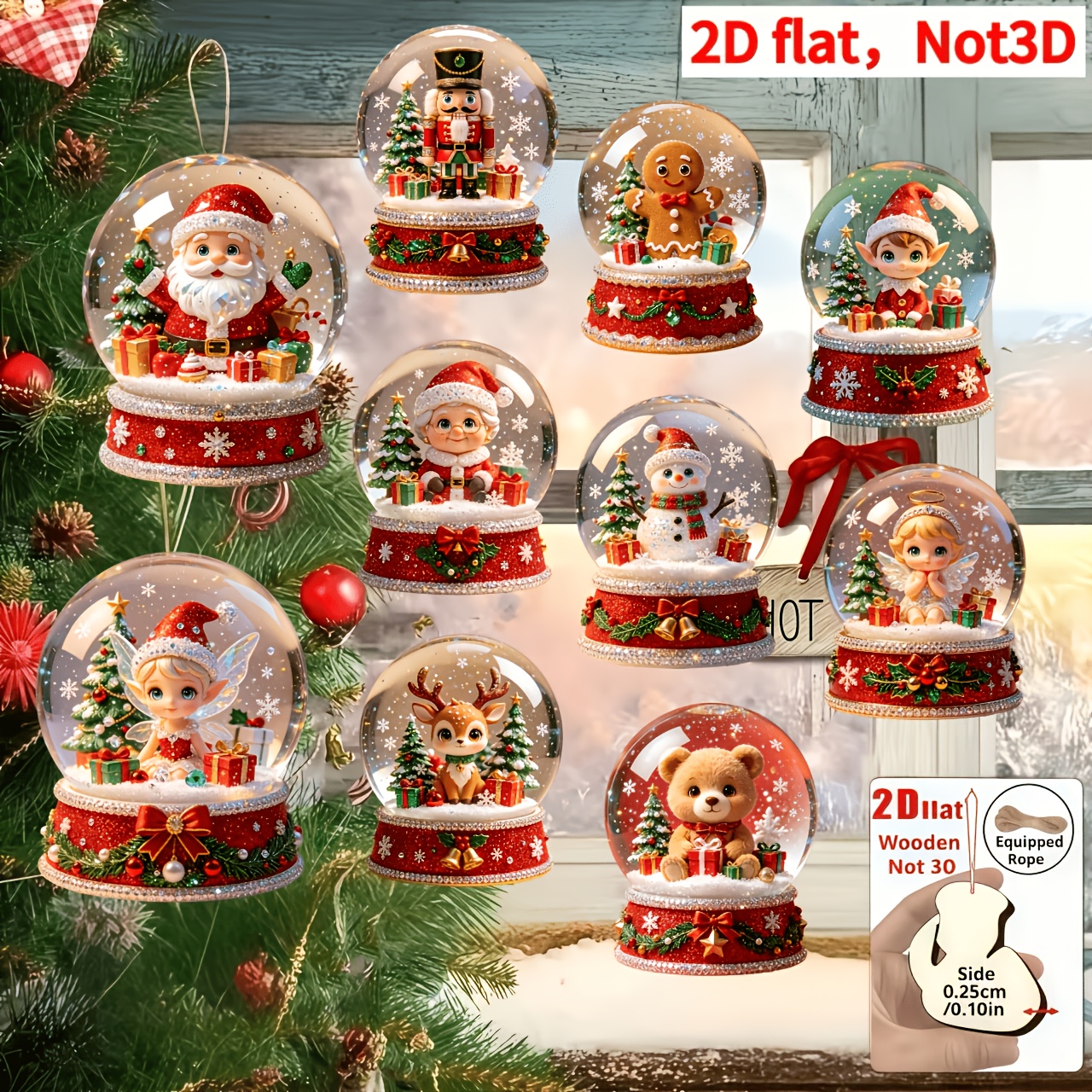 TEMU 2d Flat, 10pcs Set, 2d Embossed Wooden Home Hanging Ornaments, Christmas, Mother's Day, Father's Day, Christmas Small Gift Patterns, Holiday