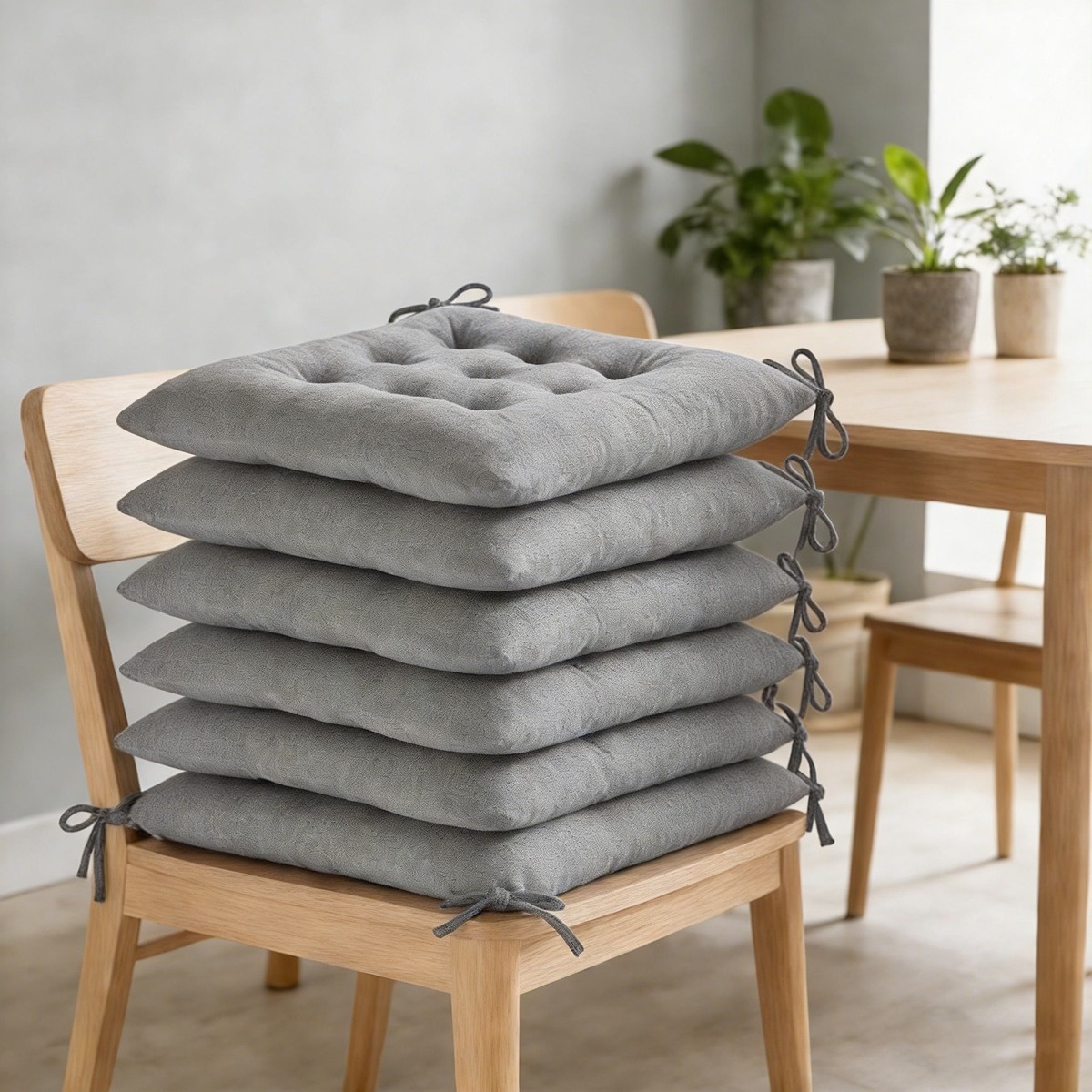 6pcs Chair Cushions, Casual Soft Chair Cushions for Dining Chairs Set of 6 Tufted Indoor Chair Pads with Ties   Seat Cushions for Kitchen Courtyard