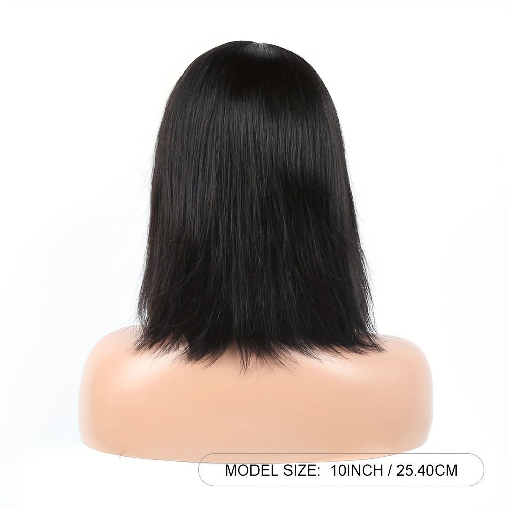 TEMU Realastic Scalp Bob 2x1 Lace Wigs With Bangs Middle Part Human Hair Bob Wigs Throw On & Go
