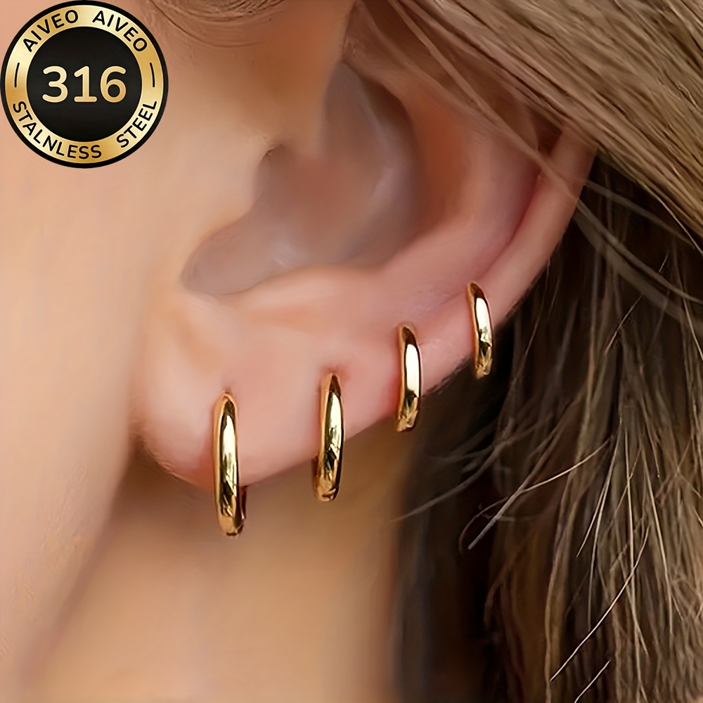 E-shop 4 Paar hochwertige, hypoallergene goldene Creolen aus Edelstahl, verblassungsgeschützt, schlicht elegant, modische Damenohrringe Schmuckzubehör,