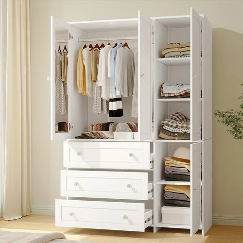 31 5 47 63 large wardrobe closet with hanging rod mirror and doors drawers shelves for bedroom