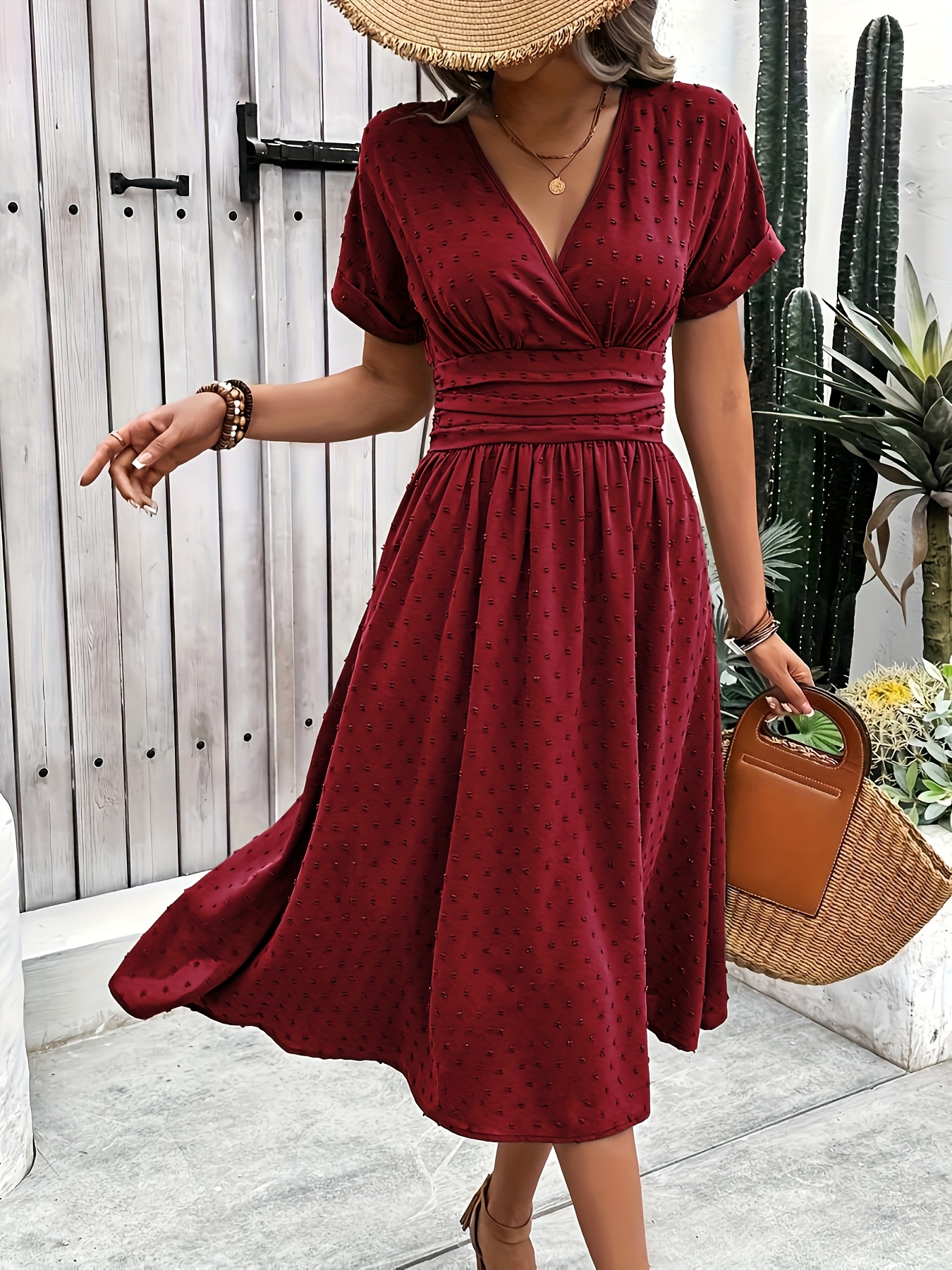 simple everyday v neck long dress women holiday casual solid - Temu