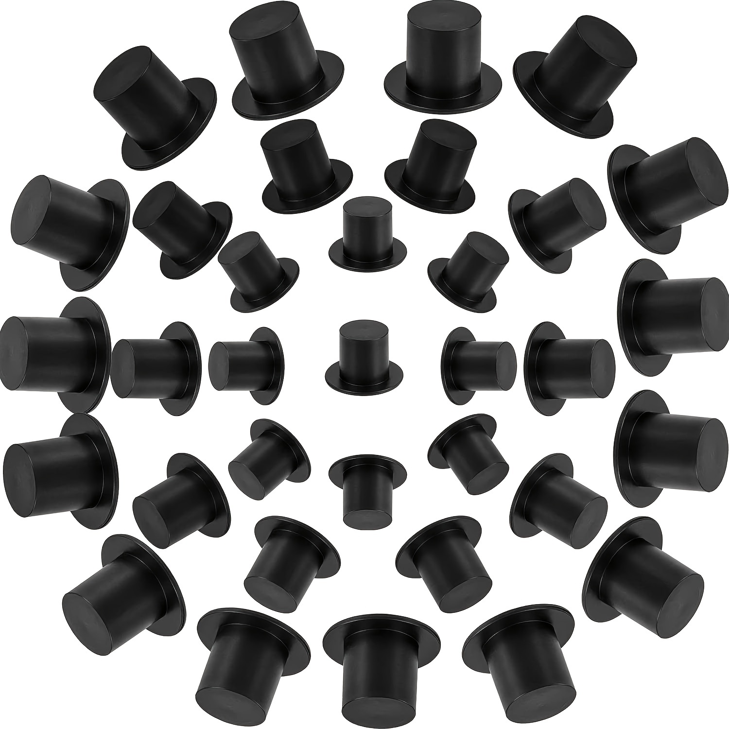 

100pcs Mini Black Top Hats For Diy Crafts & Party Decorations - Durable Pvc, Perfect For Snowmen, Christmas, Birthdays, Weddings & Family Gatherings