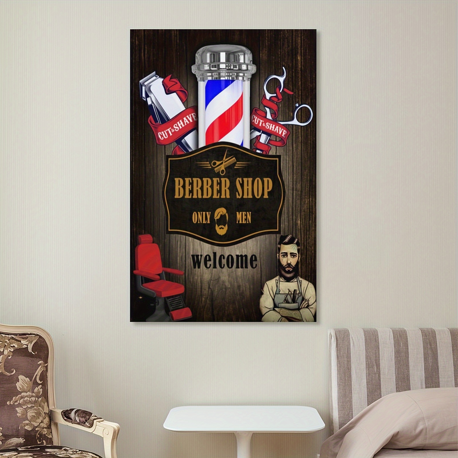 

Men's Barber Shop Canvas Wall Art - Frameless 12x18" Decor For Hair Salons And Shaving Stations