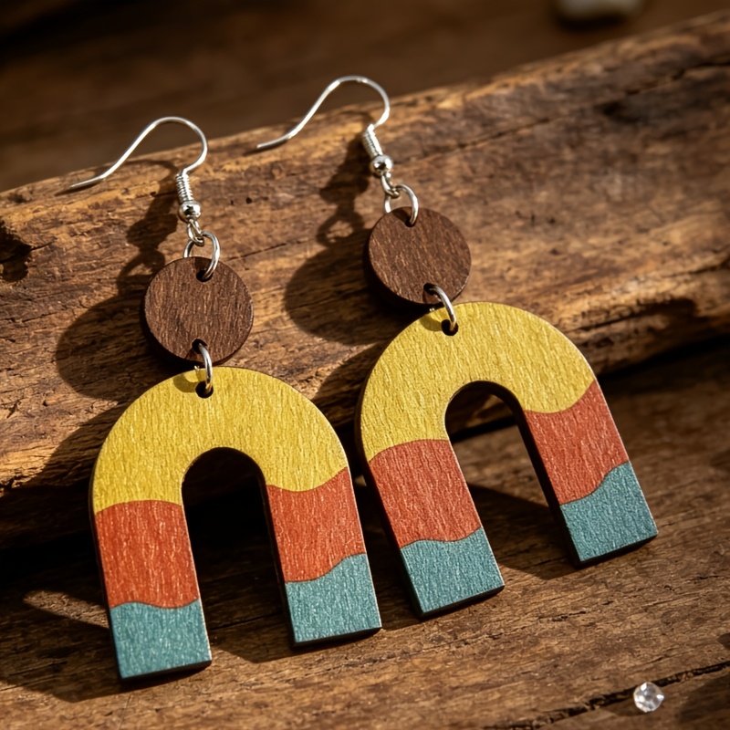 Women's Bohemian Vintage U-Shaped Wooden Dangle Earrings