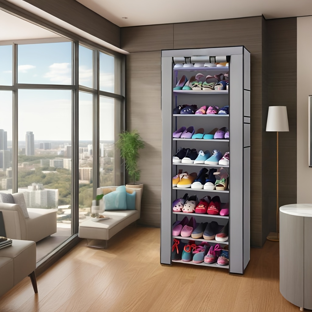 TEMU Armoire à chaussures non tissée à 10 étages avec housse -poussière, de 27 à 35 paires de chaussures. Facile à assembler, de place, grande .