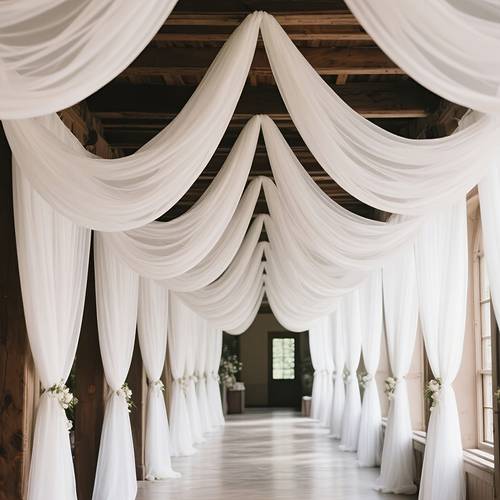 6pcs set white ceiling decorative chiffon banner activity arch decoration staircase decoration banner chiffon wedding chair back chiffon decoration chiffon used for