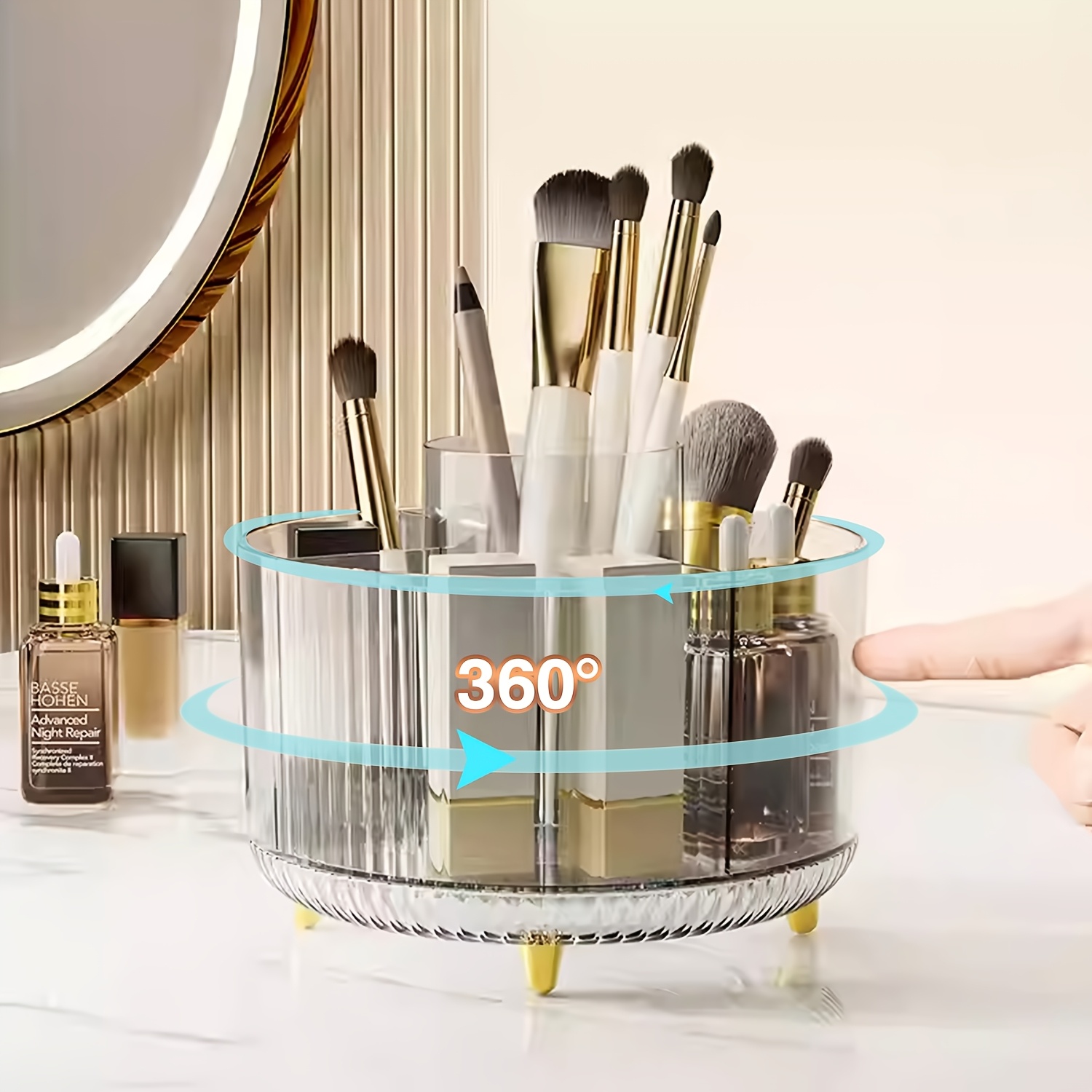 transparent cosmetic storage   organizer 360 rotating storage box large capacity storage box with 5 compartments multifunctional desktop makeup brush lipstick pens stationery storage and organization baskets bins containers for   Product details 4