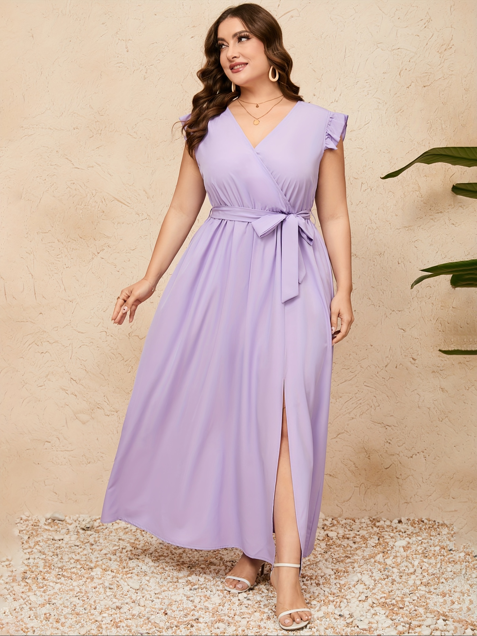 Full Of Love Long ドレスrich lavender / M R & M Richards Plus Size Sleeveless V-Neck Ruched Waist