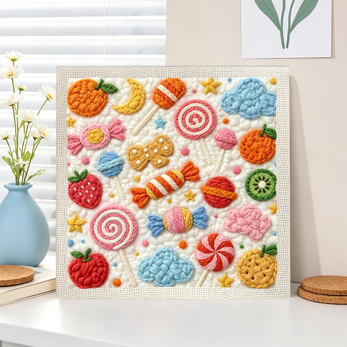 Framed Punch Needle Starter Kit with Delicious Candy Design