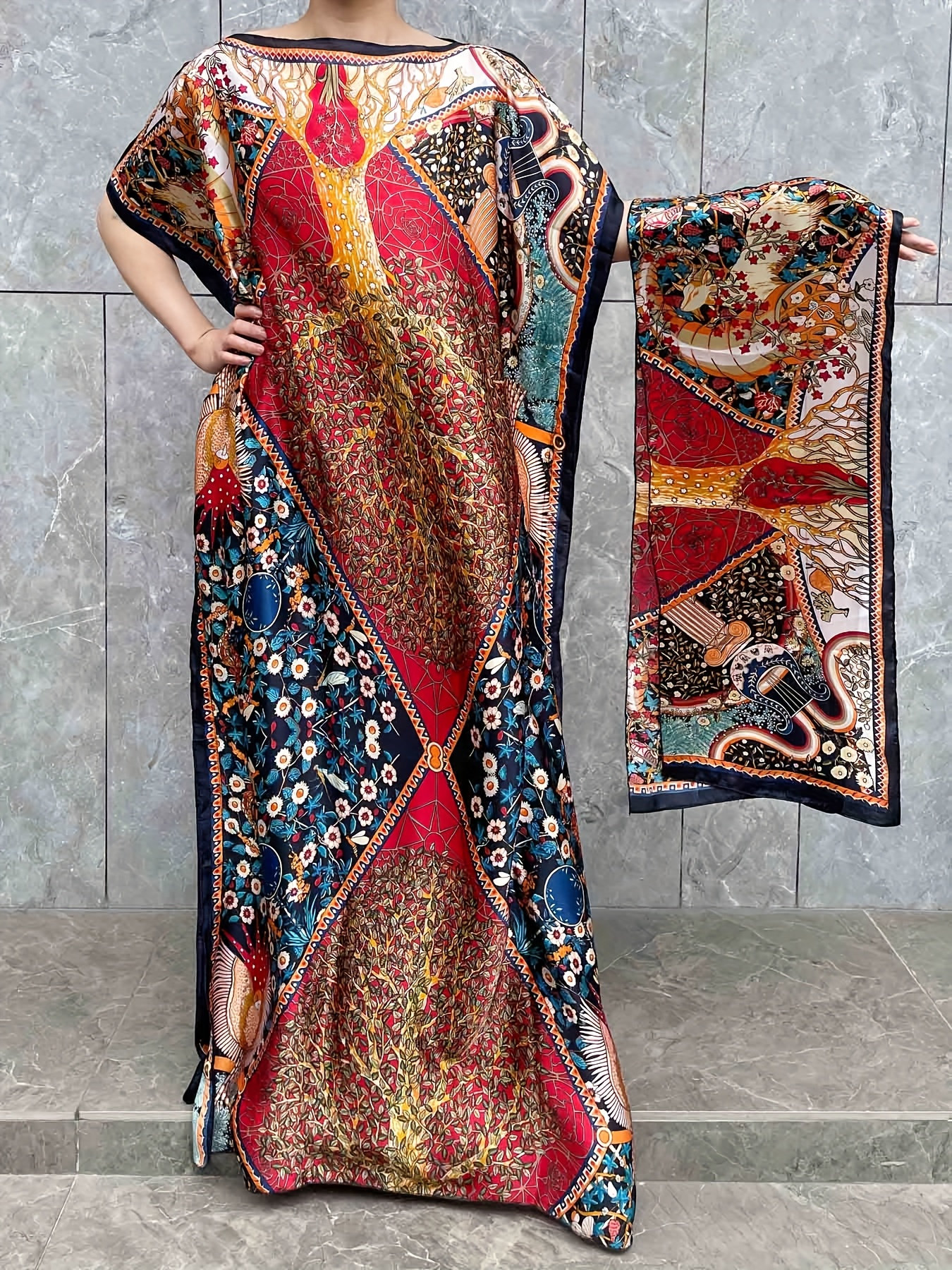 plus size coconut tree embroidered kaftan dress elegant open - Temu  Australia