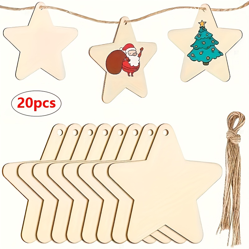 Image of 20-pack Wooden Star Shapes, Unfinished Diy Craft Stars For Gift Wrapping, Home Decor & Christmas Tree Ornaments
