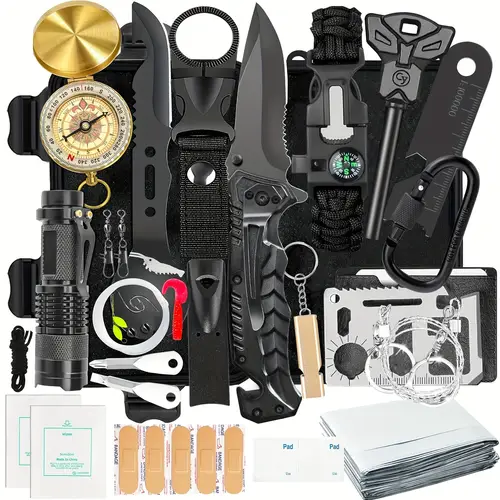 38pcs emergency survival kit all in one portable first aid fire starter and for camping hiking and perfect gift for men on christmas birthdays or holidays8