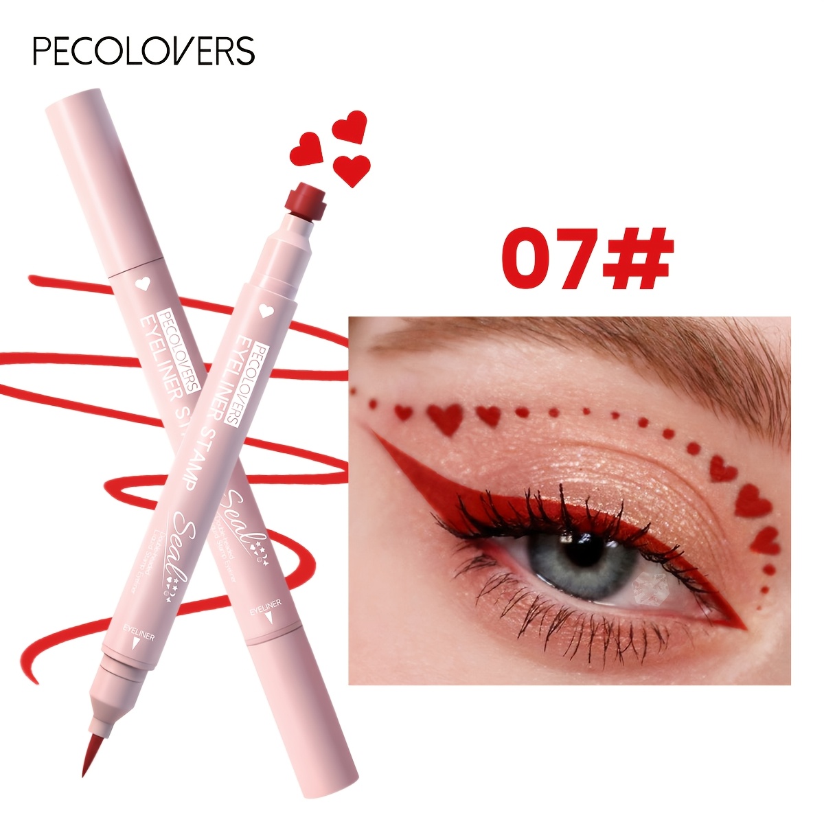 Image of 1pc Waterproof Stamp Eyeliner Pen, Sweat-proof Dual-end Eye Liner, Long-wearing Natural Eyeliner For Sports And Daily , Black, Cosmetic Eye Liner Stamp