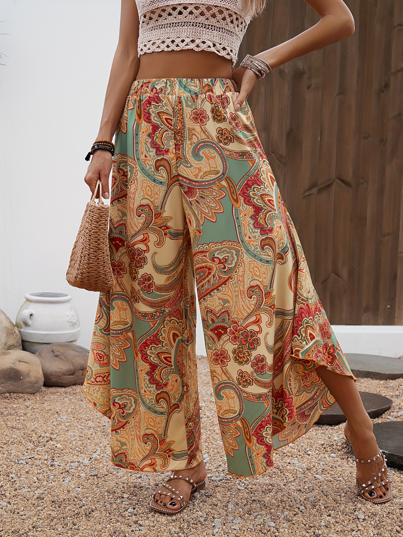 Wide Leg Boho Pants Temu Canada