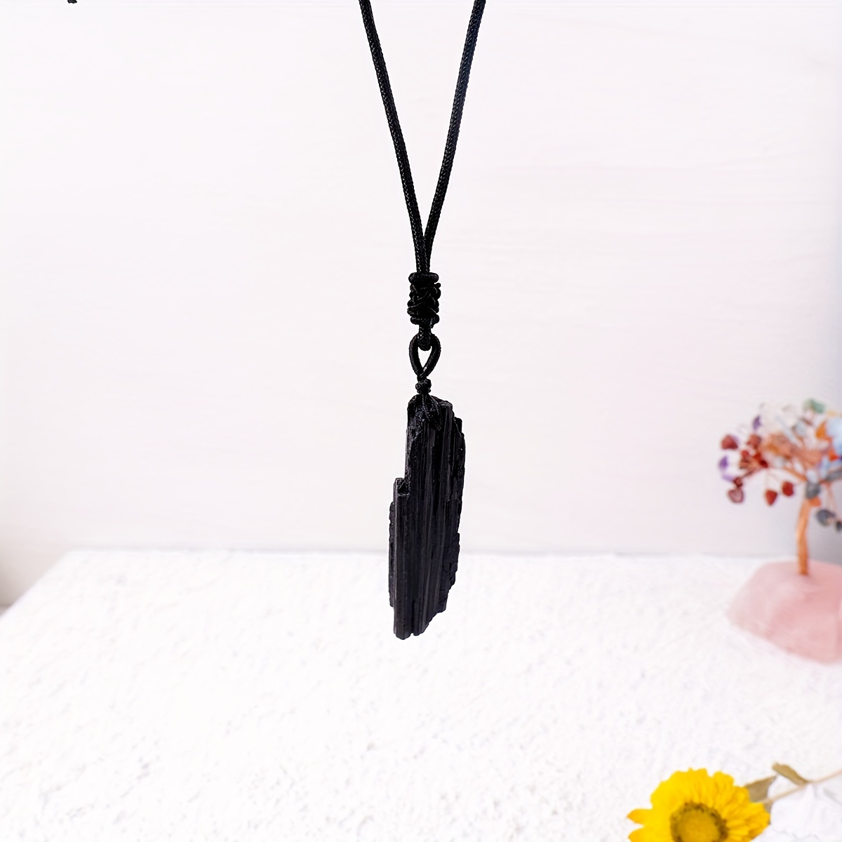 1pc Apengshi Natural Black Stone Necklace - Genuine Pendant, Irregular Pillar Shape With Natural , Unisex Stone For , Wear, Holiday Gift (black Meaning)