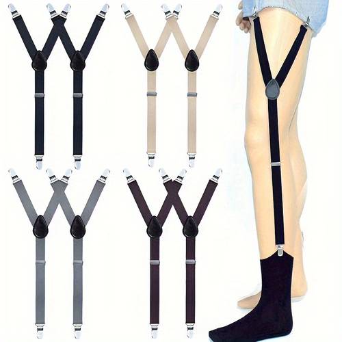 2pcs mens fashion suspender clip shirt non slip elastic three clips y shaped solid color elastic suspender fixed clip