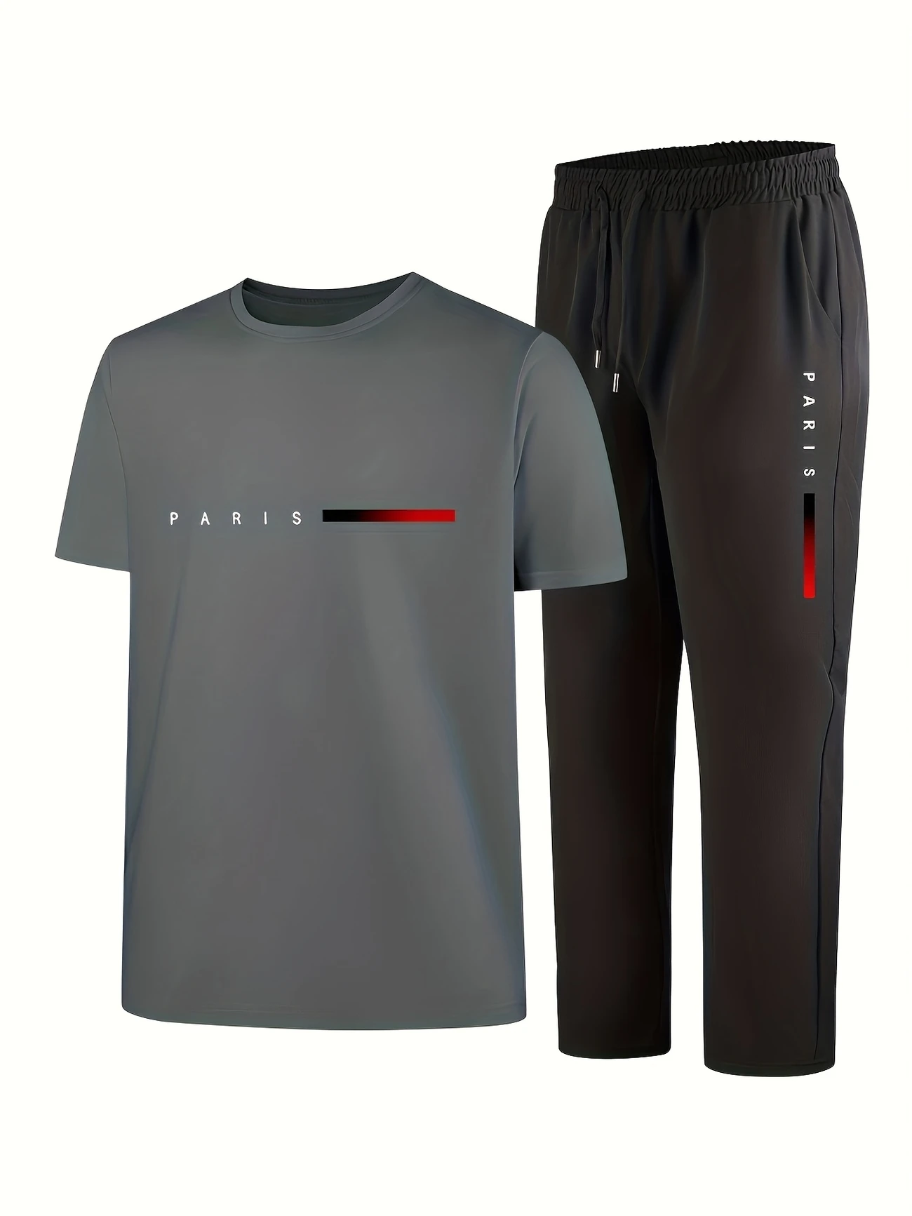 mens casual sports two piece set short sleeve top straight leg pants with paris print fashionable and trendy ideal for summer parties casual and everyday wear short sleeve top print trousers details 15