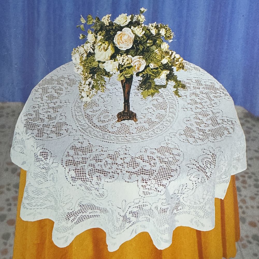 

Embroidered Lace Tablecloth, 100% Polyester Round Woven Table Cover, Geometric Knitted Design, Machine Made, Ideal For Dining & Coffee Tables, Thanksgiving Decor