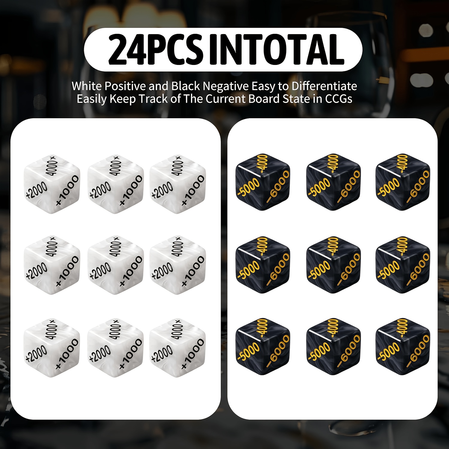 24pcs Power Counter Dice Set with Positive and Negative Values