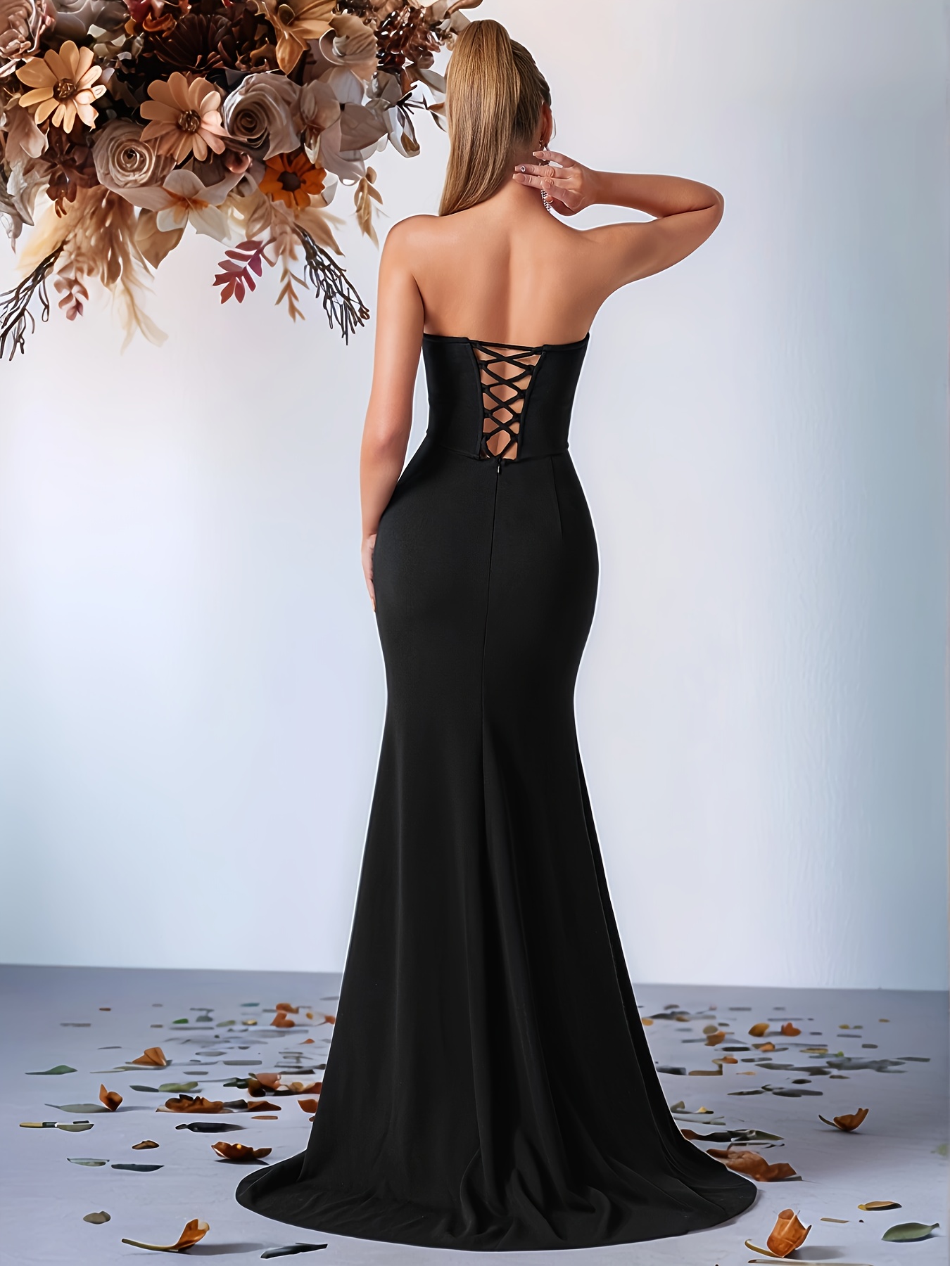 v neck high waist side slit backless strappy prom - Temu South Africa