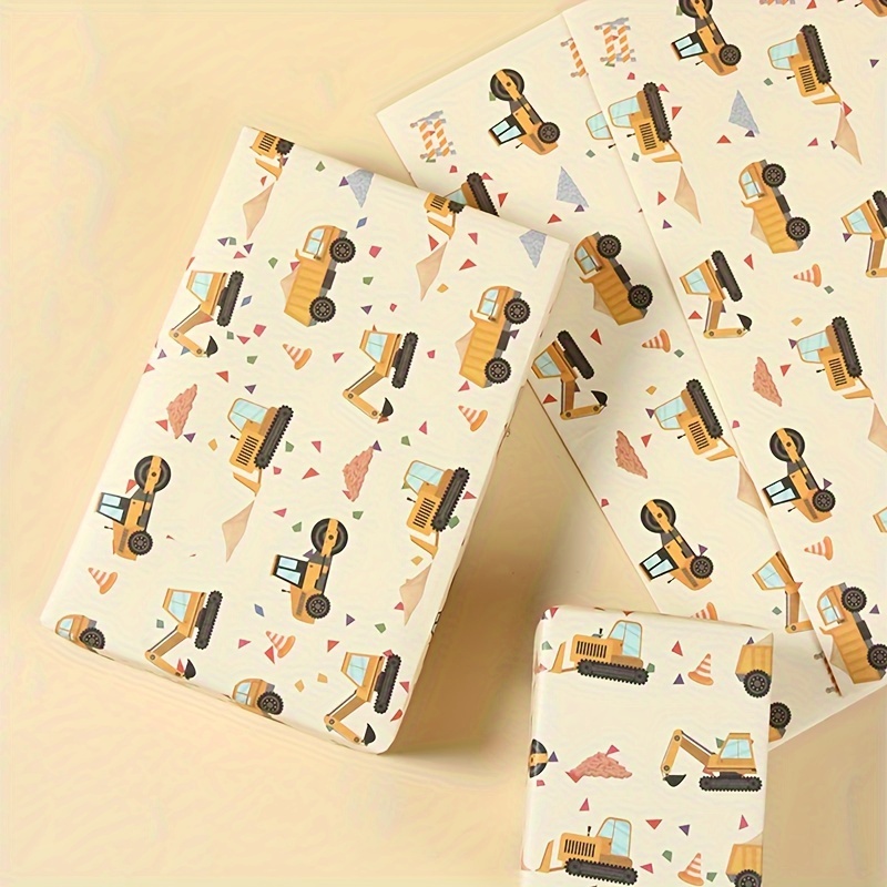 FYSUIMU Construction Vehicle Wrapping RRF12 Paper, Not Roll, 27.6 X 39 3 Inch Excavators Crane Gift Wrap Paper Construction Car Folded Art Paper Boyly Birt