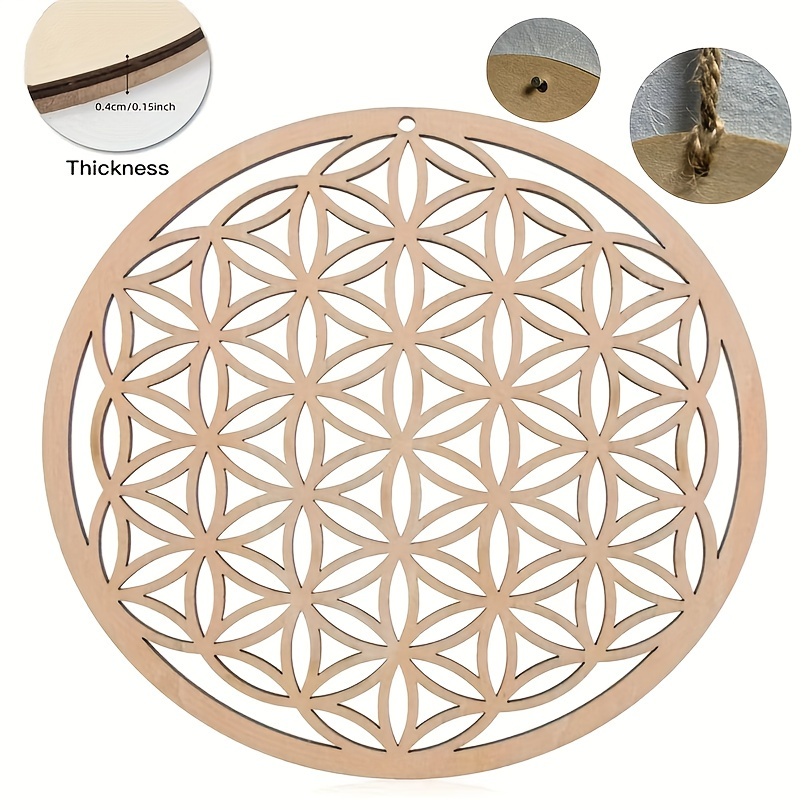 

1pc Wooden Wall Sign Flower Of Life Shape Laser Cut Wooden Wall Art Home Decoration Handmade Coaster Craft Making Sacred Geometric Decoration