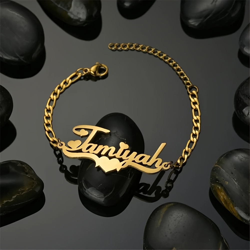 TEMU Braccialetto personalizzato in acciaio inossidabile con nastro a forma di cuore e , un regalo di gioielleria , per le feste, i compleanni e come