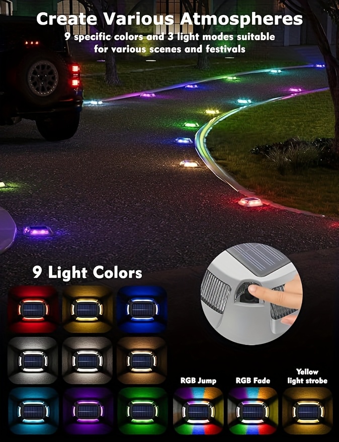 1 парче соларни rgb светилки за патеки, 9 бои ip44 надворешни светилки за градина, патека, тротоар, украс за божиќ и нова година, подарок за дом Детали за производот 1