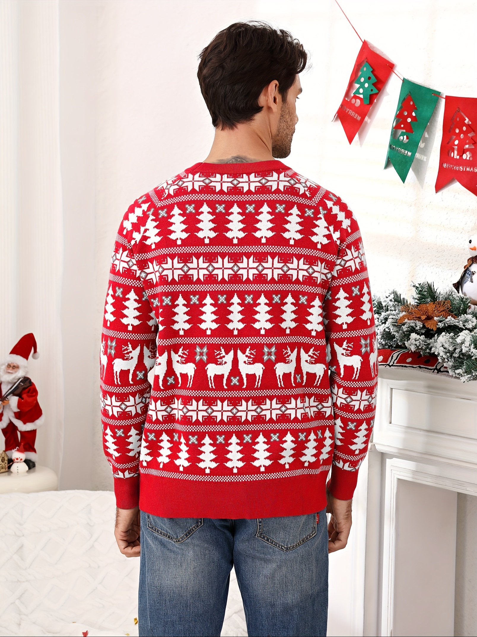 men christmas matching ugly sweater snowflake reindeer Temu - Main Image