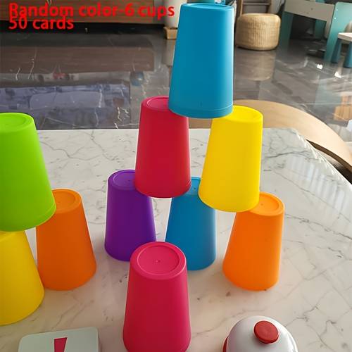 random color 50 cards 12 cups 1 bell 50 cards 6 cups game set puzzle game stacked cup desktop game stacked tower game christmas gift interactive toy