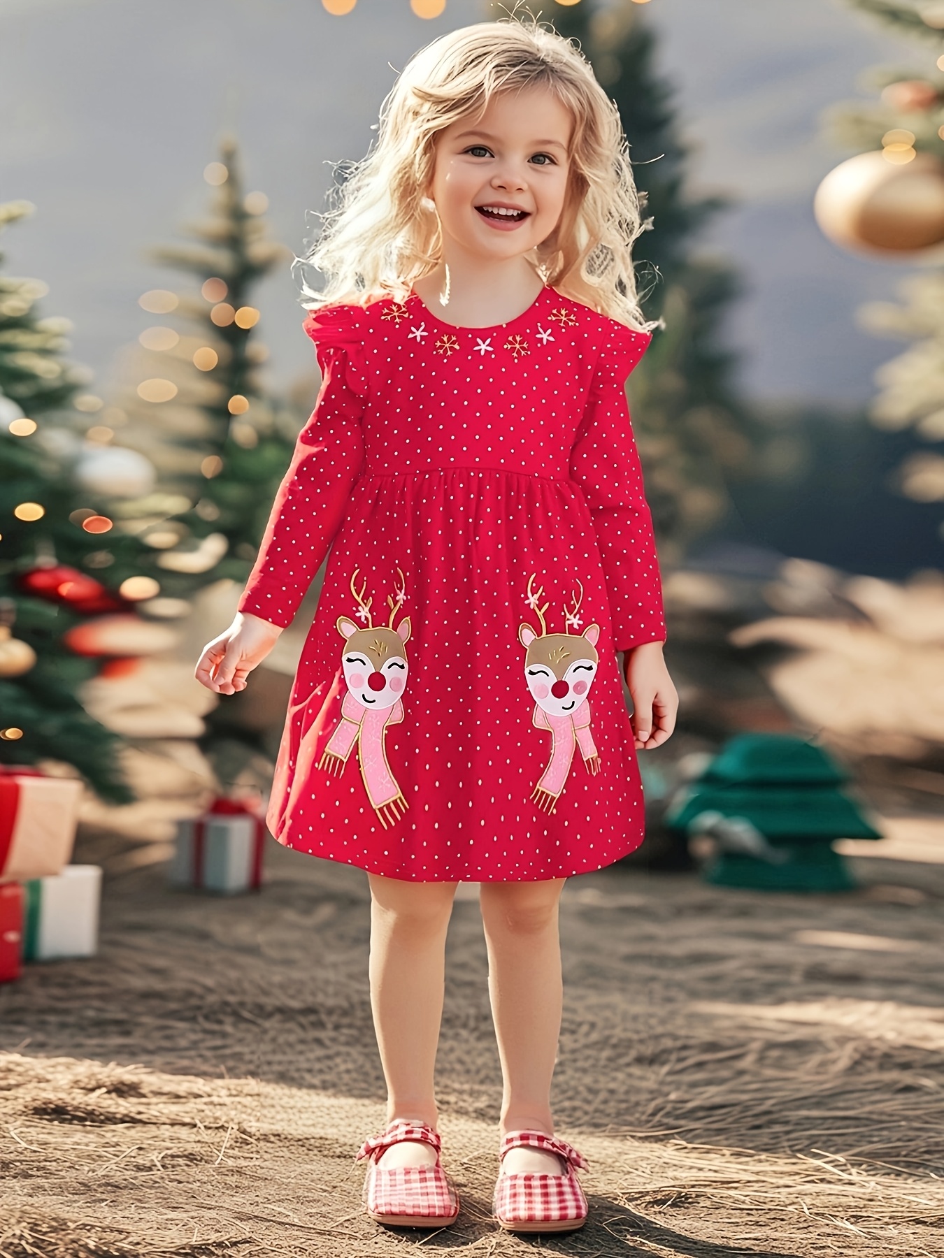 christmas girls 100 knit dress cute reindeer appliques