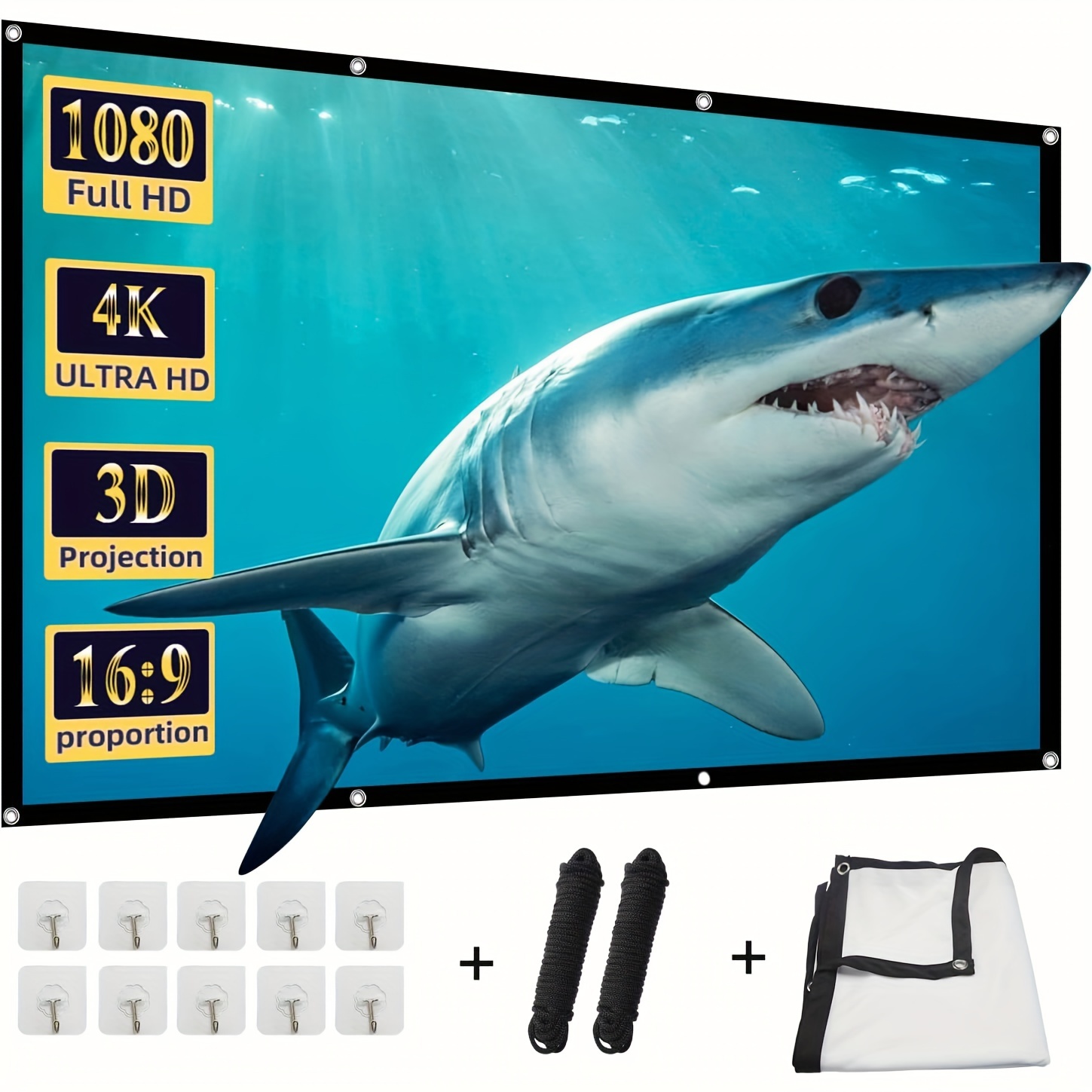 

Projection Screen Inch, Washable Projector Screen 16:9 Foldable Anti-crease Portable Projector Movies Screen For Home Theater Outdoor Indoor Support