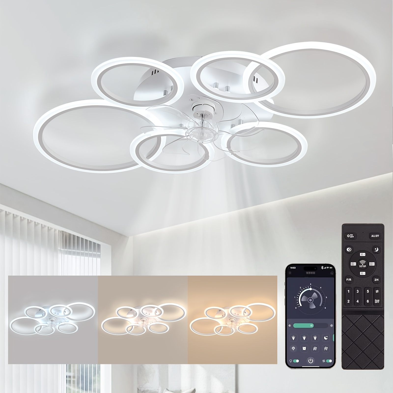 Image of White Modern Ceiling Fan With Light And Remote Control, Featuring A Quiet , Motor With Reversible Summer/winter Mode, Suitable For Bedroom, Living Room, Kitchen, 100cm