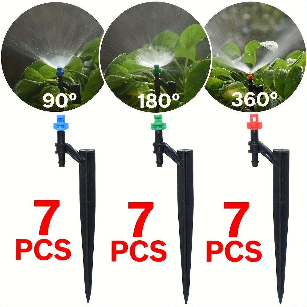 

20pcs, Garden Irrigation Set, 90/180/360 Degree Misting Nozzles With 13cm Stakes, 1/4'' Barb, Adjustable Drip System For Agriculture Farm, Home Plant Watering, Plastic Sprinkler Kit