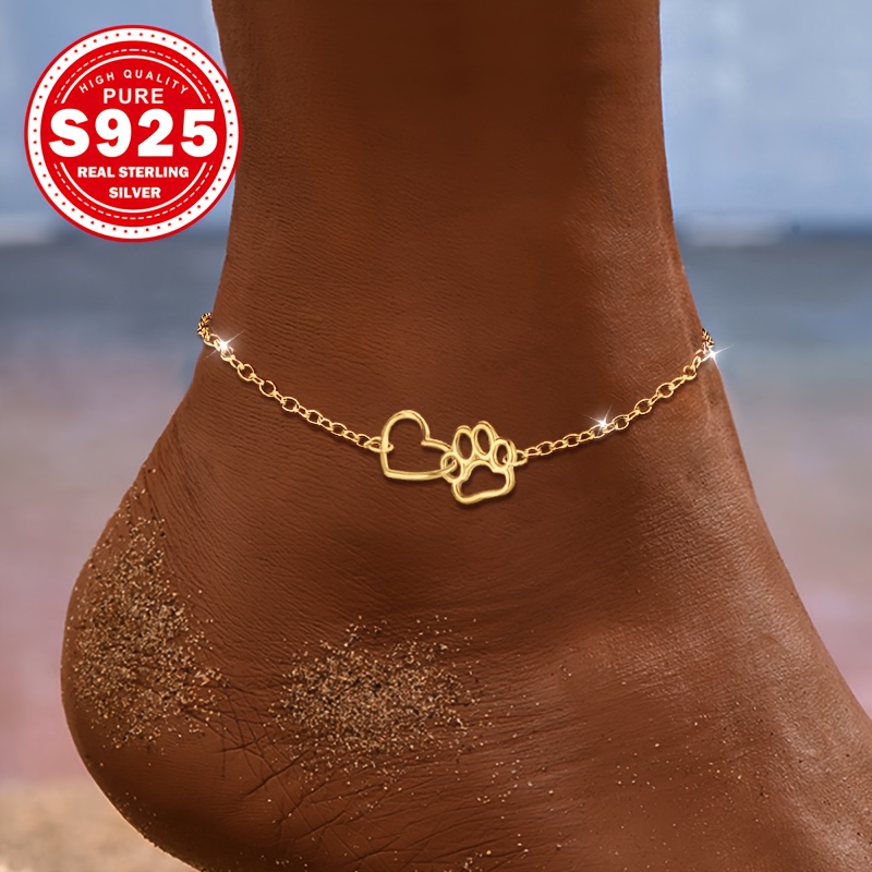 1 cat paw heart anklet s925 silvery hypoallergenic adorable dual   for all day wear   gift  
