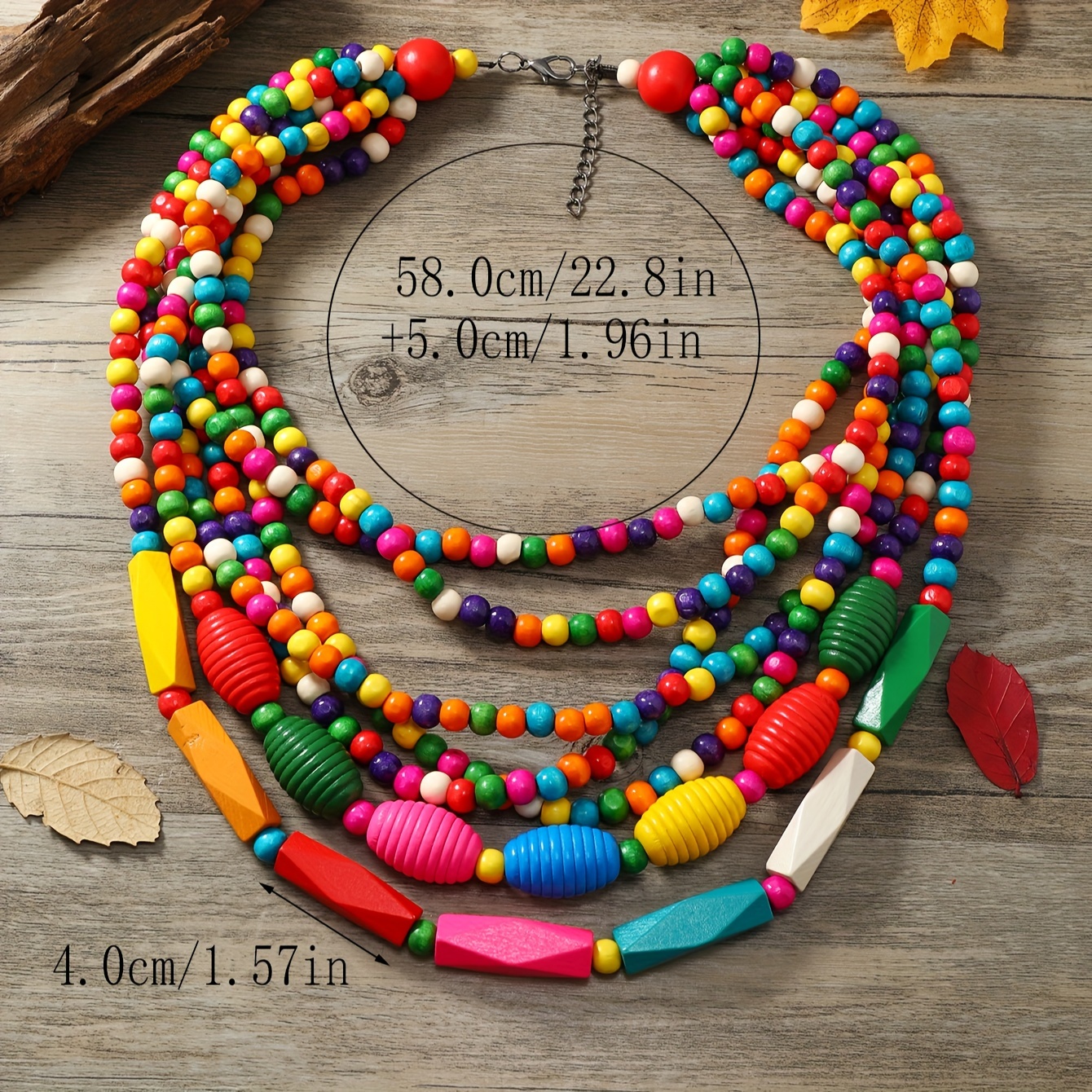 Bohemian Handcrafted Wooden Layer Necklace Vintage Boho Style