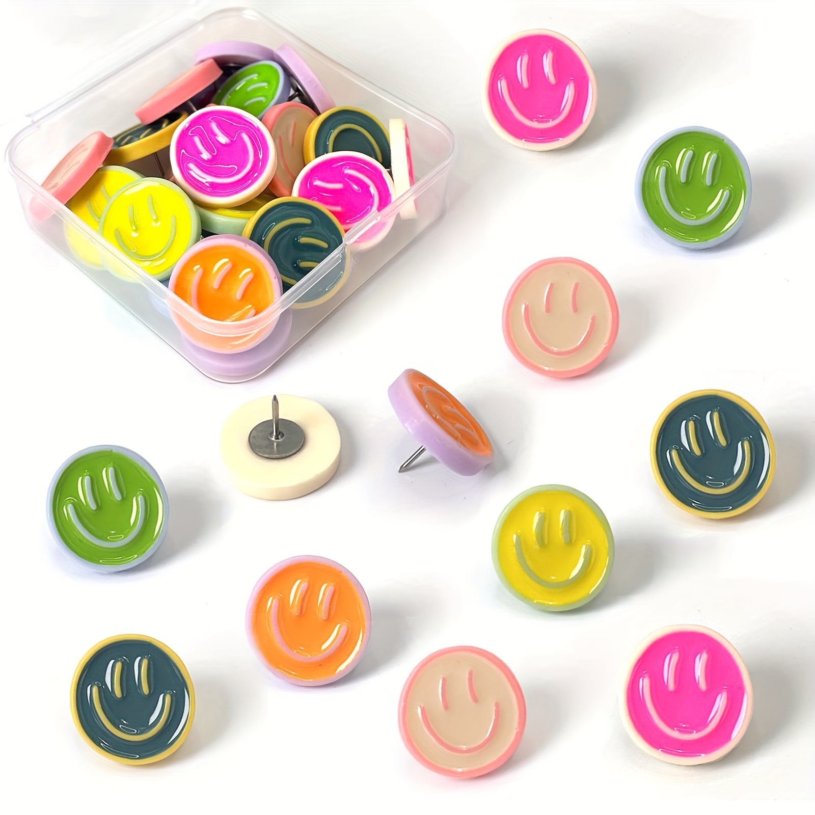 TEMU 24pcs Colorful Ddorable Smile Decorative Push Pins, Cute Push Pins, Cork Board Push Pins, Bulletin Board Push Pins, Thumb Pins For Cork Boards,