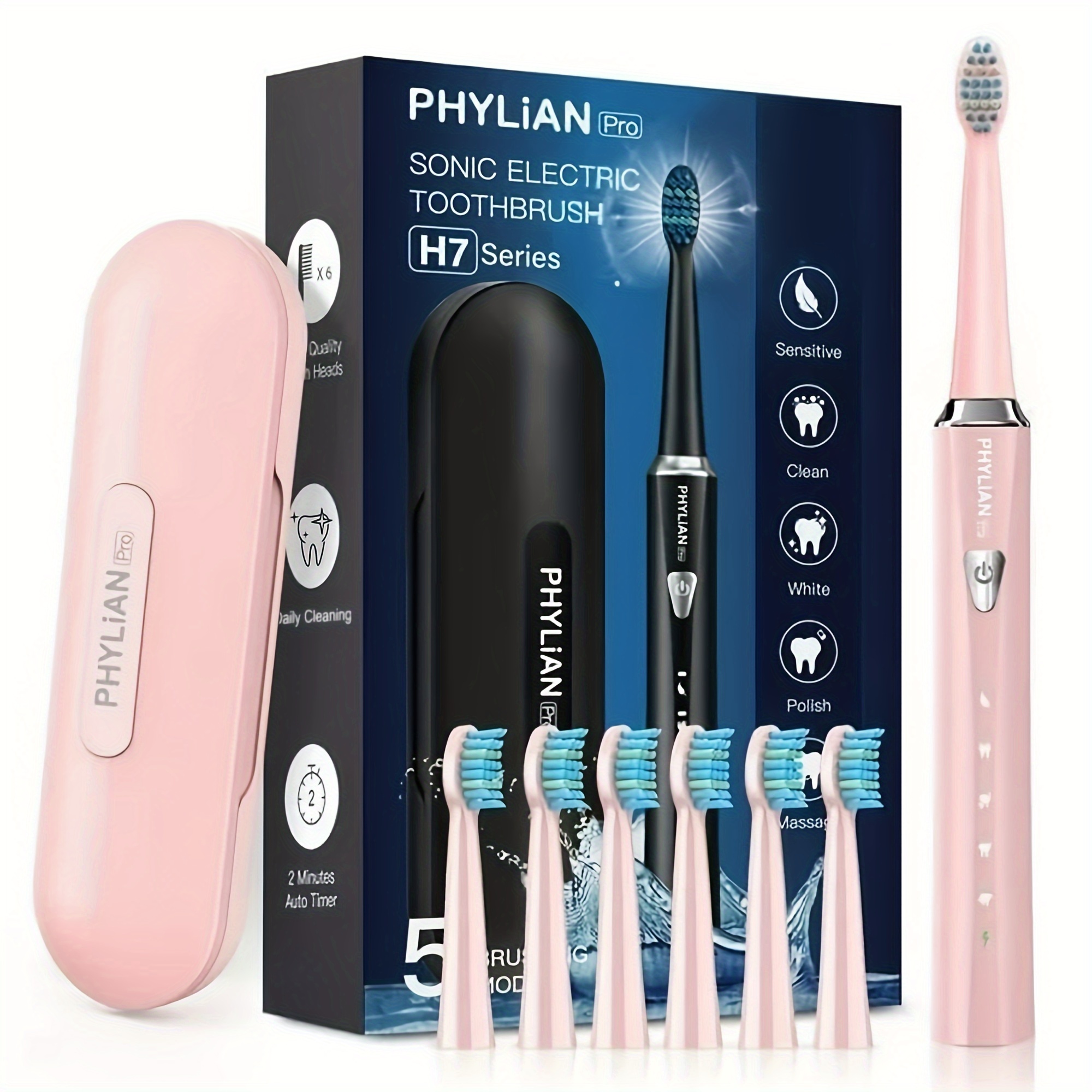 TEMU Phylian Pro--electric-toothbrush-for-adults-rechargeable-toothbrushes-power-electronic Toothbrush With Tooth Brush Holder, 3 Hours Charge For 120 Days And Travel Case