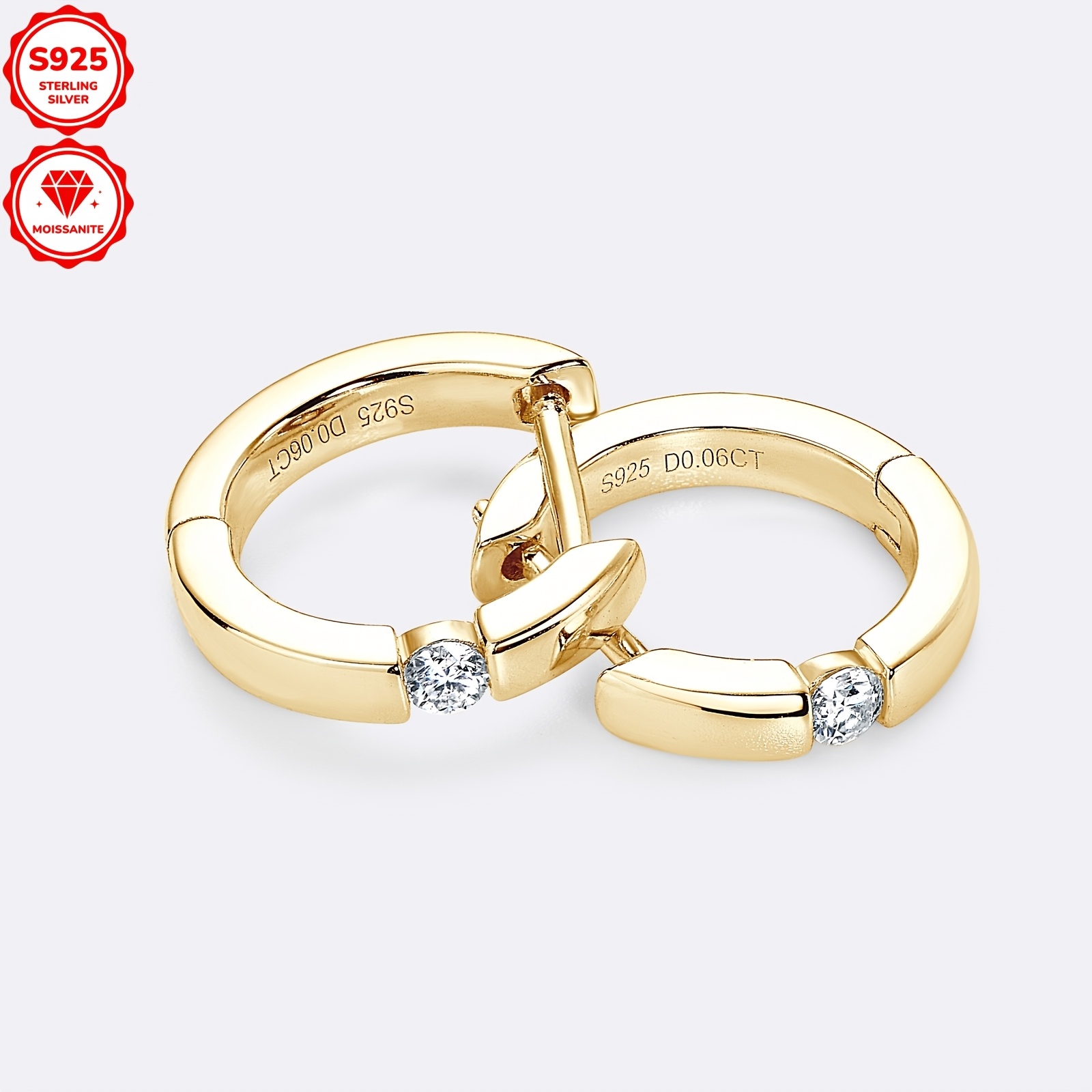 1 pair elegant 925 sterling silver hoop earrings with synthetic moissanite 14k golden plated april birthstone   for   christmas holiday gift   compatible details 7