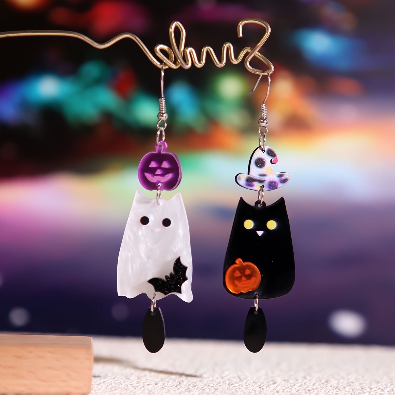 TEMU Funny Cute Statement Earrings, Creative Earrings For Christmas And Halloween, Asymmetrical Cat Ear Hook Acrylic Earrings, New Autumn/winter