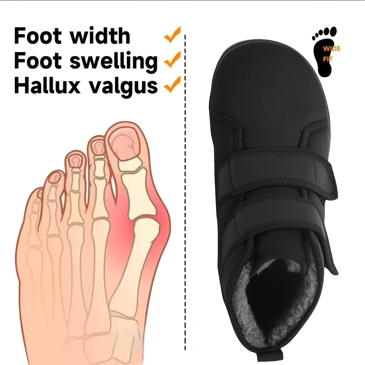 TEMU Women's Plus Size Wide Toe Snow Boots, Fleece-lined Warm Men's Short Boots. Suitable For Wide Feet, Wide Toe, Large Bone Thumb Outward Rotation