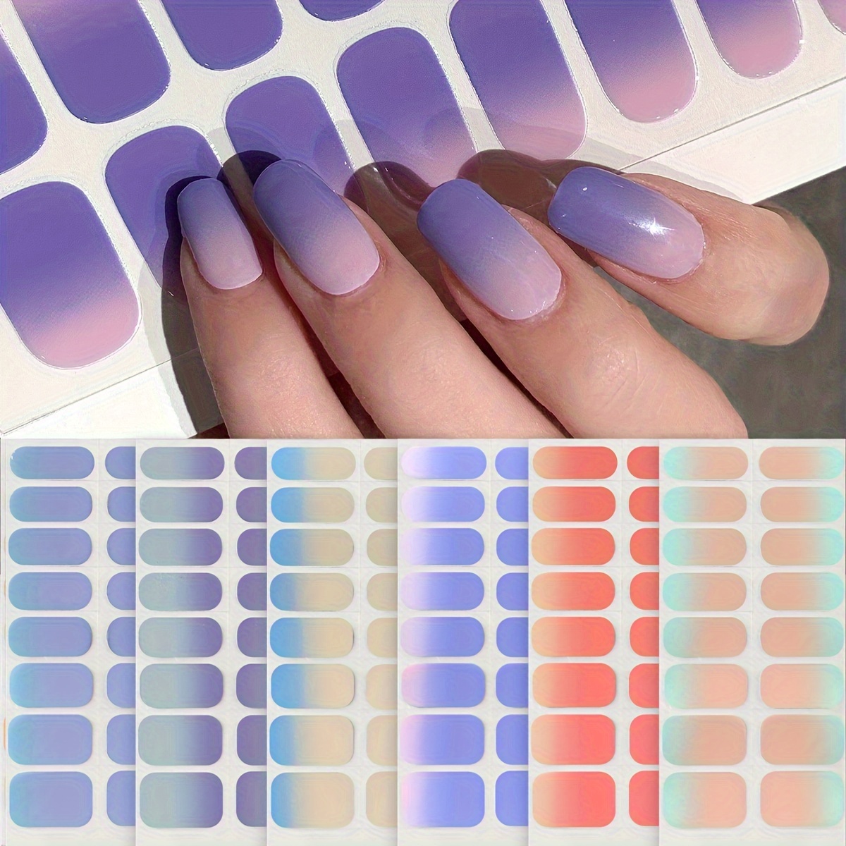 

6-piece Summer Gradient Nail Wraps Set - Shimmer Finish, Self-adhesive Resin Stickers With 3 Emery Boards Included, No Scent, Perfect For Diy Manicure