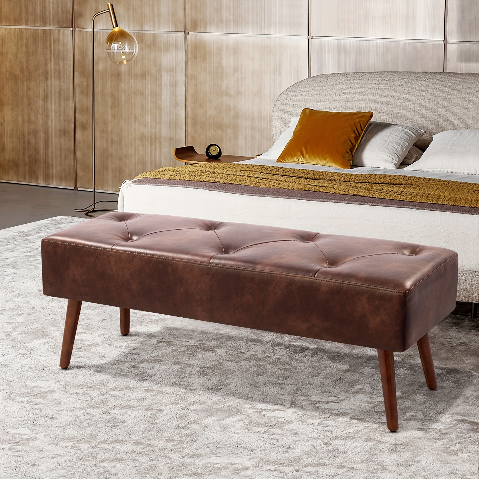 44-inch Brown Pu Bench, Bedroom Bench, Living Room Shoe Bench, Suitable for Multiple Scenes, Multiple Colors Available