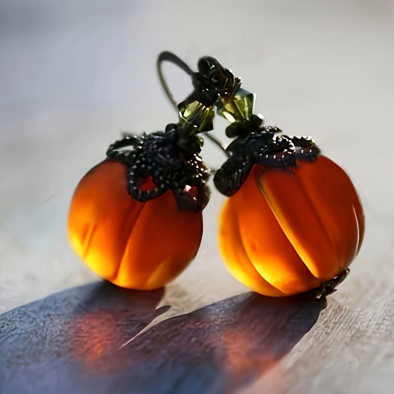 

1 Pair Vintage Pumpkin Pendant Drop Earrings, Retro Style Dangle Statement Jewelry For Women