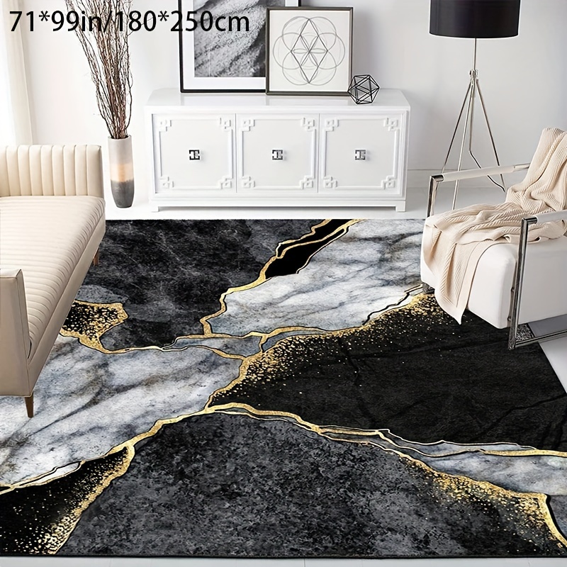 

Luxurious Area Rug With Non-slip Backing - Black & Gray Marble Design, Soft & Machine Washable For Living Room, Bedroom, Office - Christmas & Holiday Decor