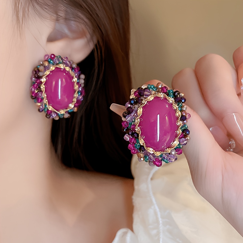 TEMU 1 Pair Of 1 Pair Light Luxury -style Vintage Earrings Suitable For Women' Wedding, & - -coated Elegant Retro Ear For Special Occasions, Wear,