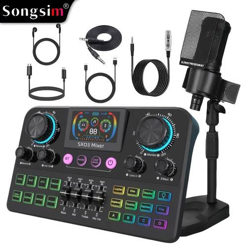 set di attrezzatura professionale per dj, scheda audio per streaming di fascia e microfono a condensatore, supporta laggiustamento indipendente e effetti sonori, scheda audio digitale multifunzionale, display a , per il streaming